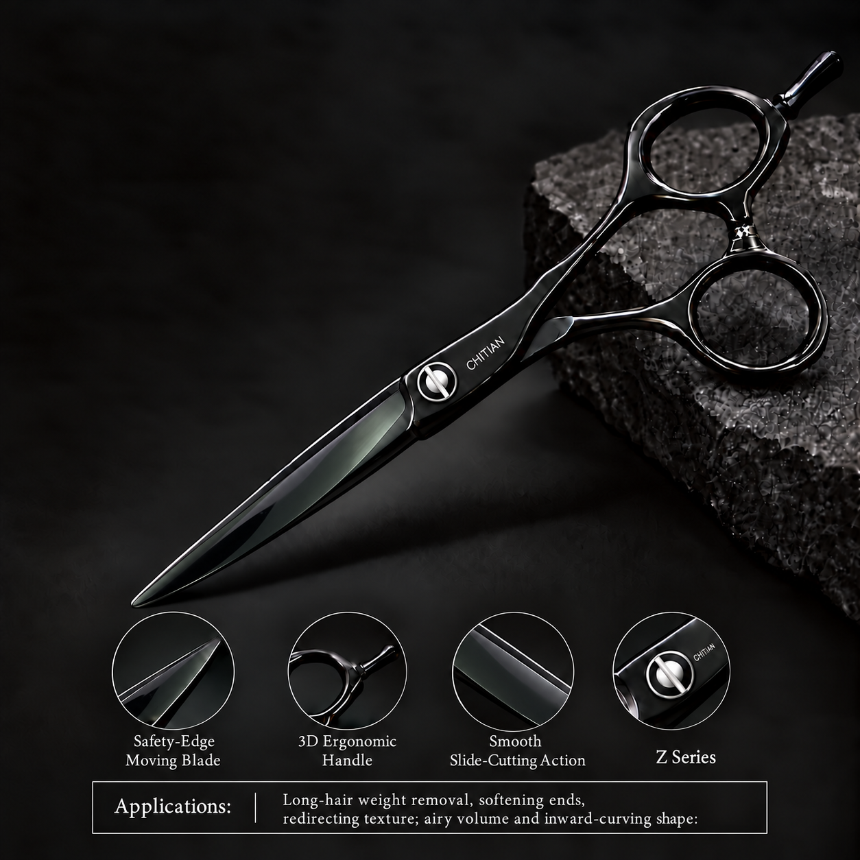 CHITIAN Z-01 black titanium professional hair cutting scissors