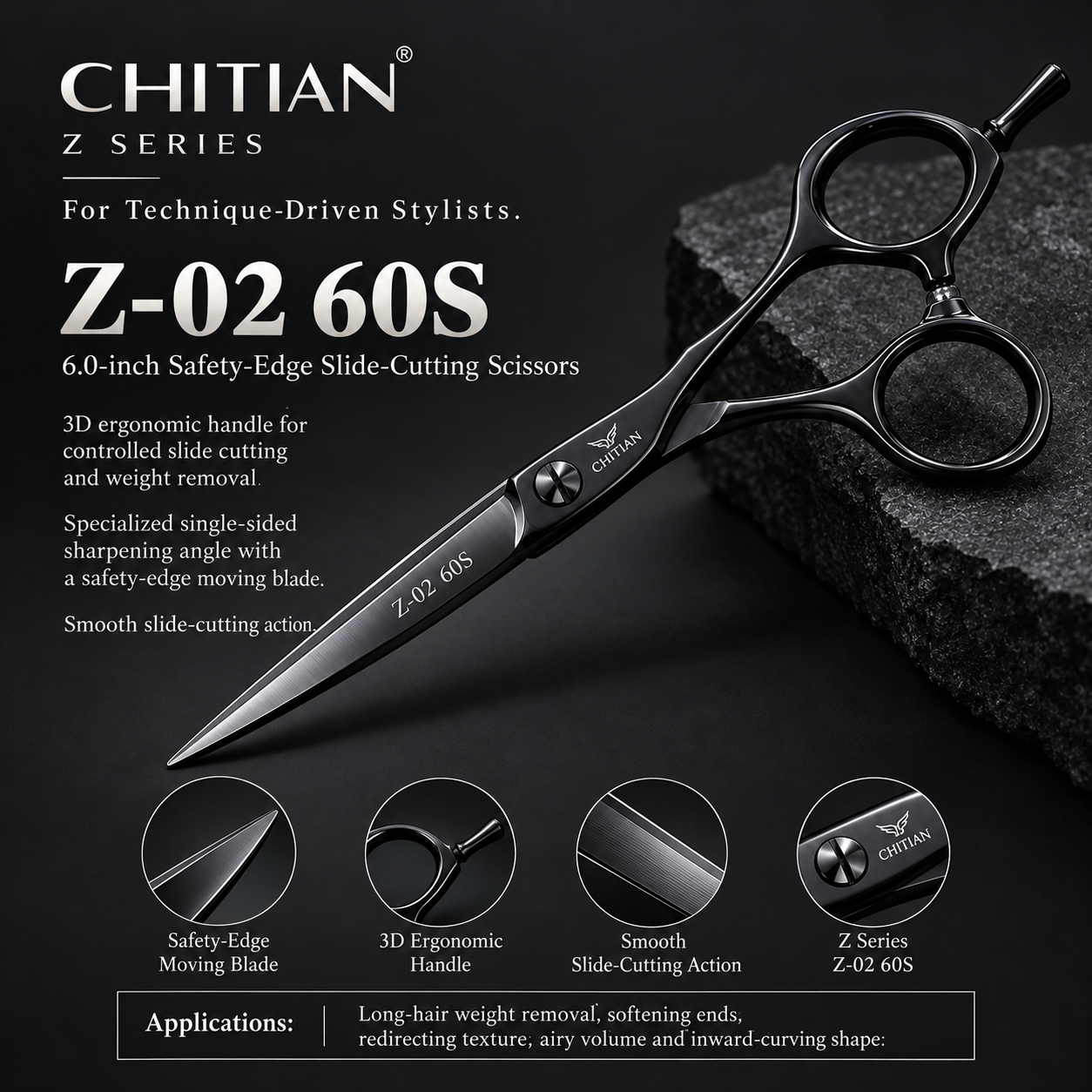 CHITIAN Z-02 60S 6.0-inch slide cutting scissors with 3D ergonomic handle