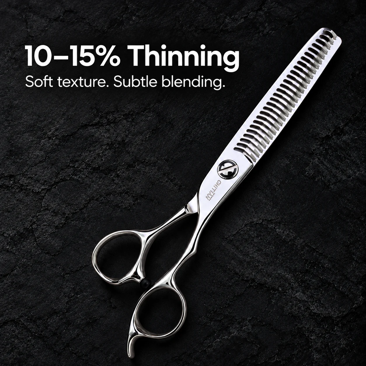 CHITIAN Z-04 thinning shears showing approximately 10–15% hair removal
