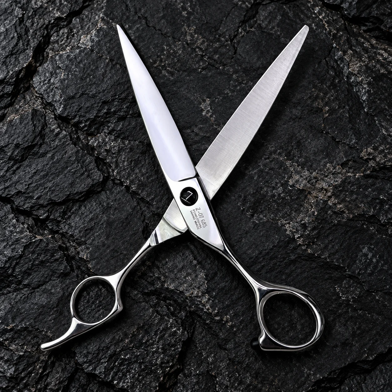 CHITIAN Z-07 68S 6.8-inch professional cutting scissors — Back view on black stone