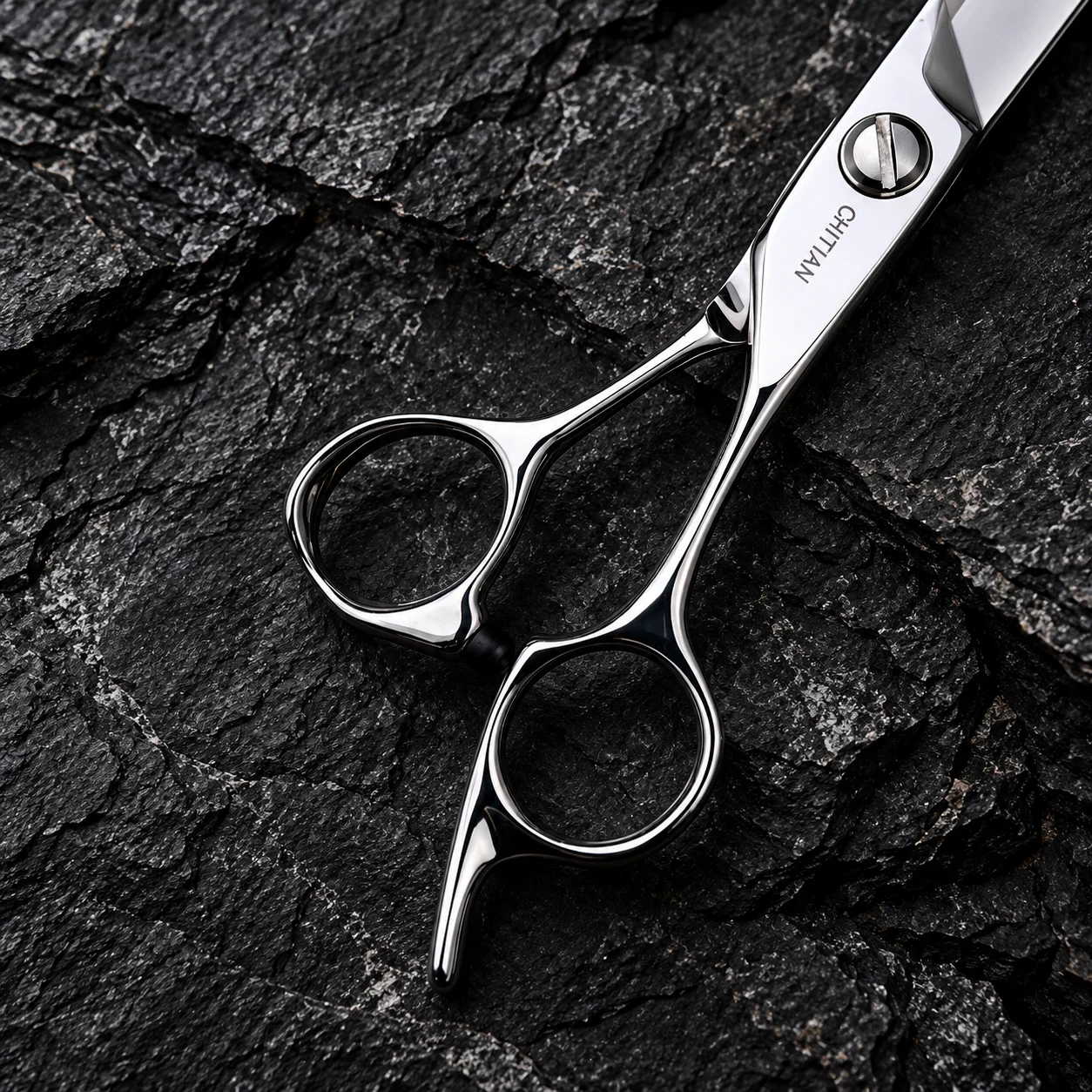 CHITIAN Z-07 68S 6.8-inch professional cutting scissors — Straight handle detail on black stone