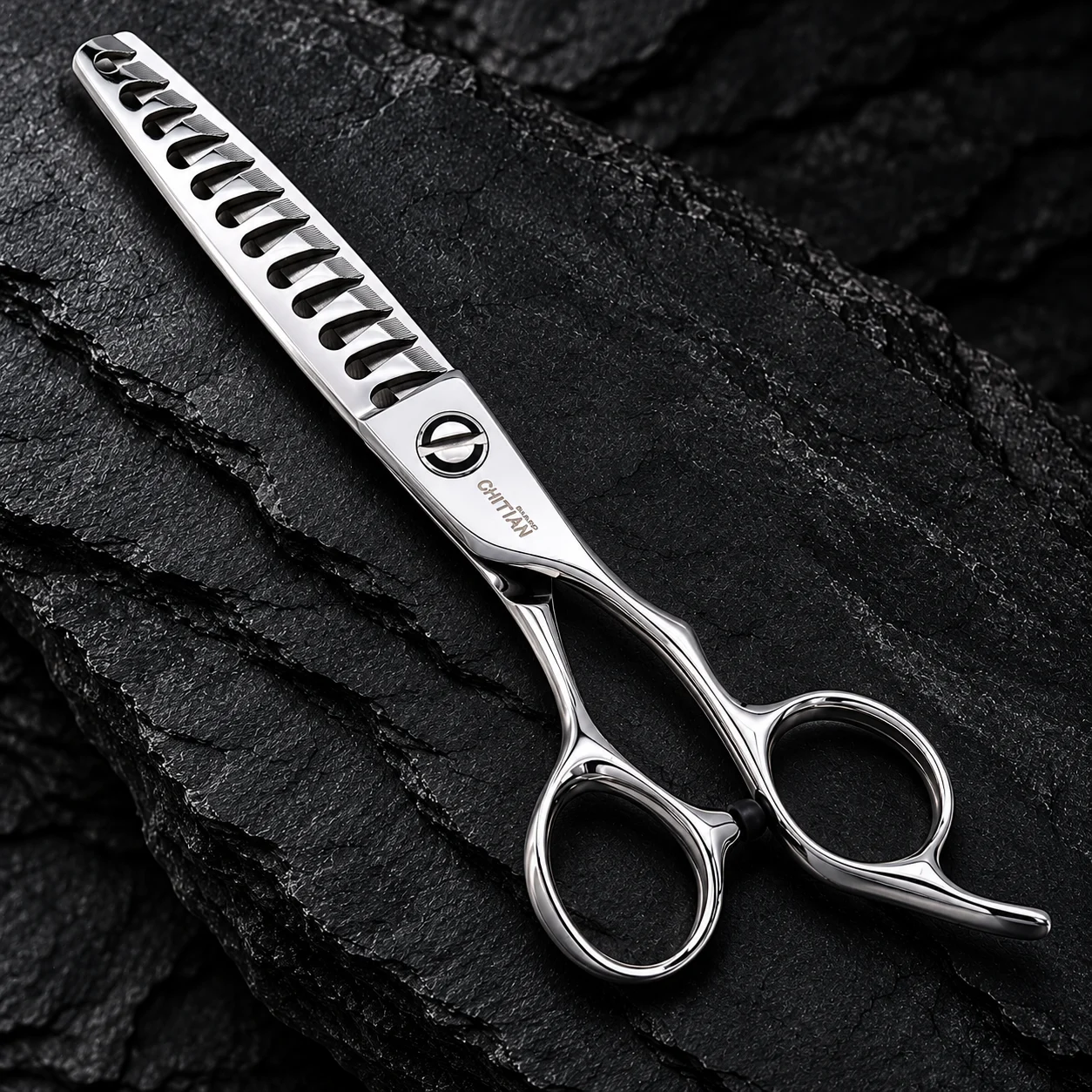 CHITIAN Z-06 45S main image CHITIAN Z-06 45S fishbone thinning scissors front view on black slate