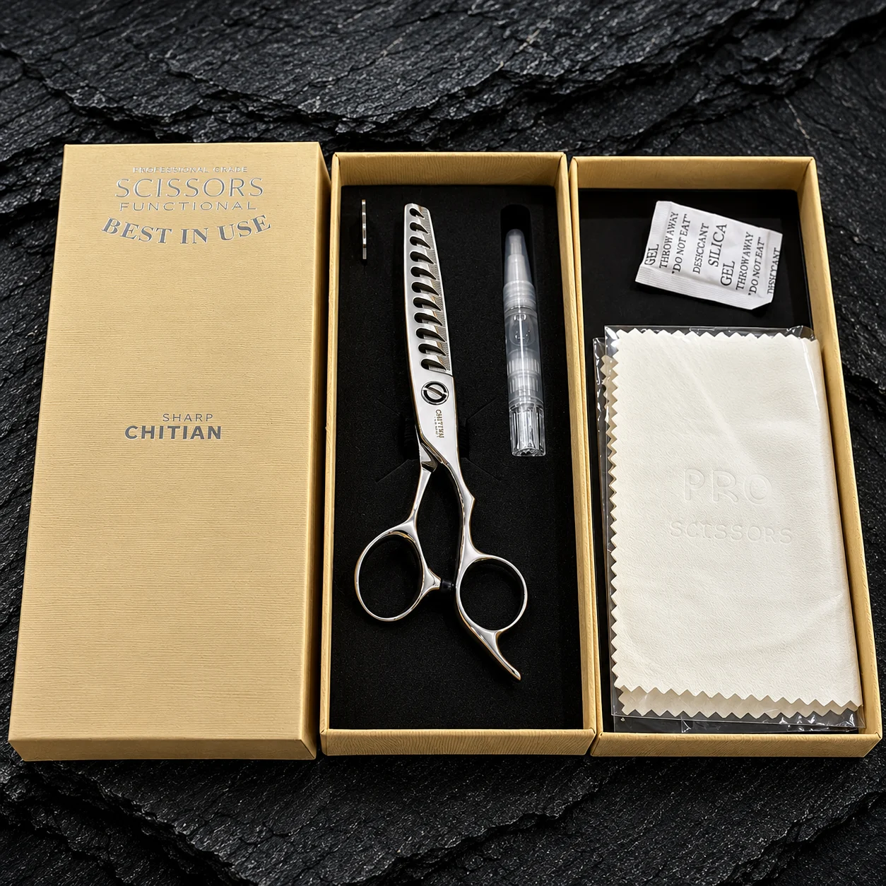 CHITIAN Z-06 45S scissors and accessories in original gold packaging