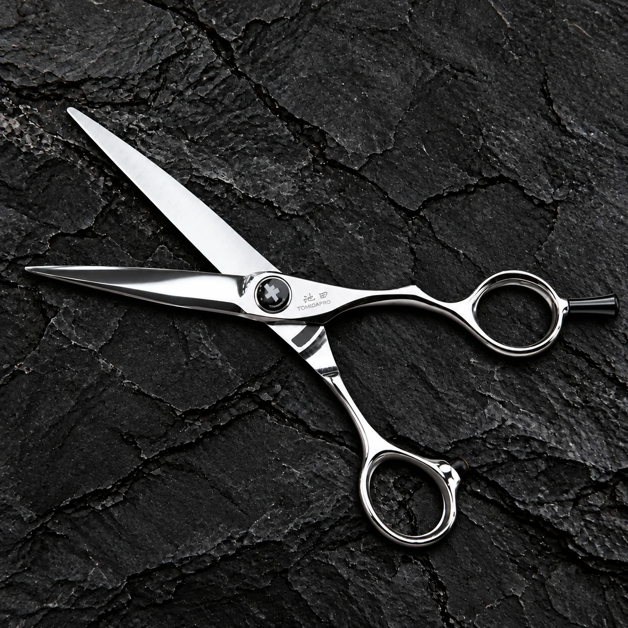 TOMIDAPRO F-01 58S 5.8-inch hair cutting scissors — Open Front View